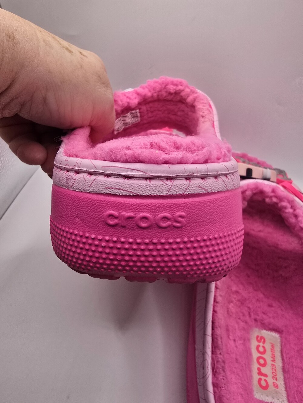 CROCS Cozzzy Pink Plush-Lined Mattel Barbie Slide Sandals. Worn Once. Ladies 10 - Picture 9 of 16
